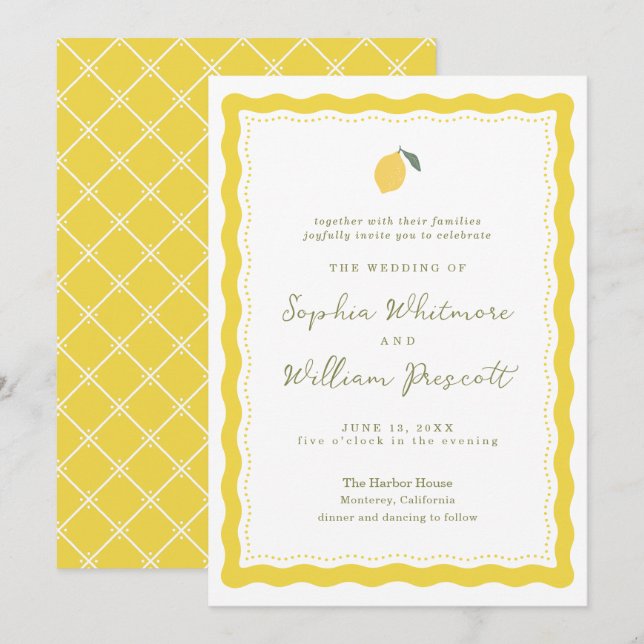 Convites Minimal Lemon Amalfi Coast Wedding Invitation (Frente/Verso)