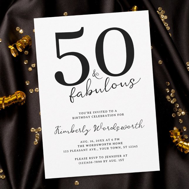 Convites Minimal Modern Fifty and Fabulous 50th Birthday (Criador carregado)