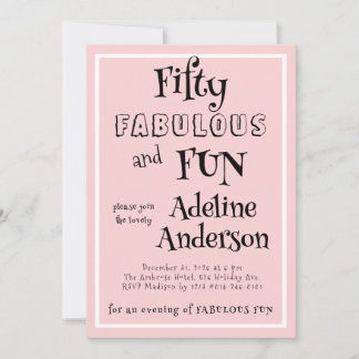 Convites Minimal Modern Fifty Fabulous Fun Pink 50 Birthday