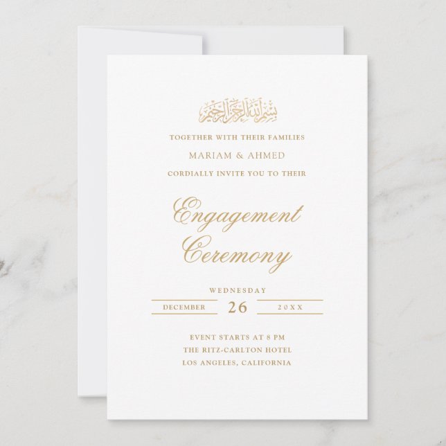 Convites Minimal Modern Gold Calligraphy Muslim Engagement (Frente)