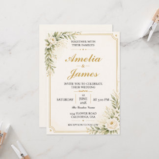 Convites Minimal Modern Gold Wedding Invitation Elegant 