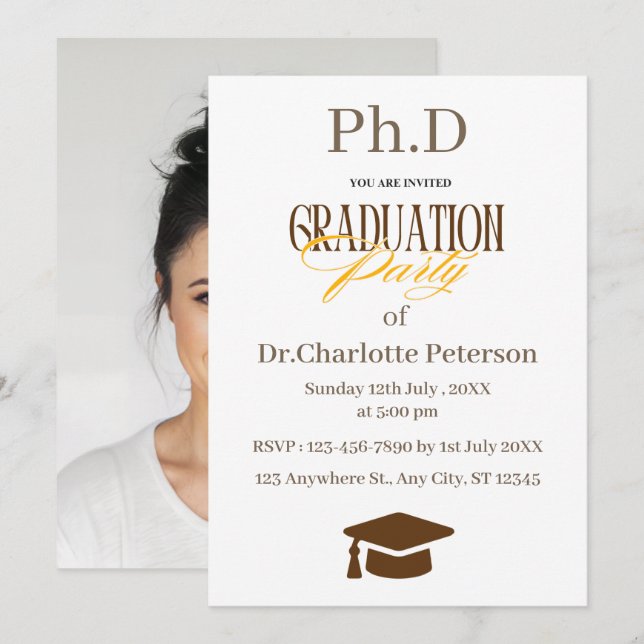 Convites Minimal Modern PhD Graduation Party Invitation  (Frente/Verso)