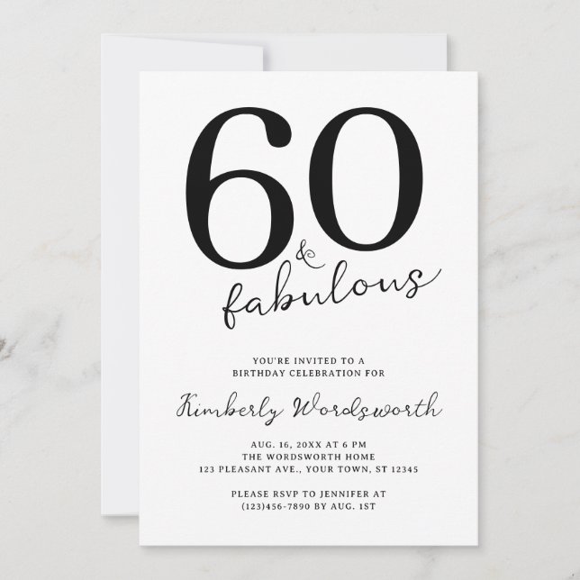 Convites Minimal Modern Sixty and Fabulous 60th Birthday (Frente)