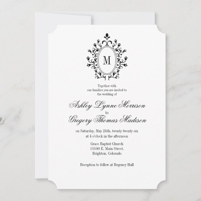 Convites Minimal Monogram Wedding Invitation (Frente)