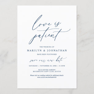 Convites Minimal Navy, O amor é paciente, casamento adiado