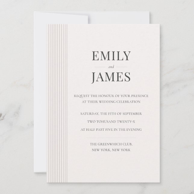 Convites Minimal Old Money Brown Stripe and Ivory Wedding  (Frente)