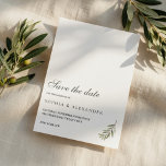 Convites Minimal Olive Branch Save the Date<br><div class="desc">Announce your special day with timeless elegance using this minimal olive branch save the date card. Featuring a delicate watercolor olive branch and refined typography, this design offers a clean and sophisticated way to share your wedding date with guests. The minimalist layout and soft neutral tones create a modern yet...</div>