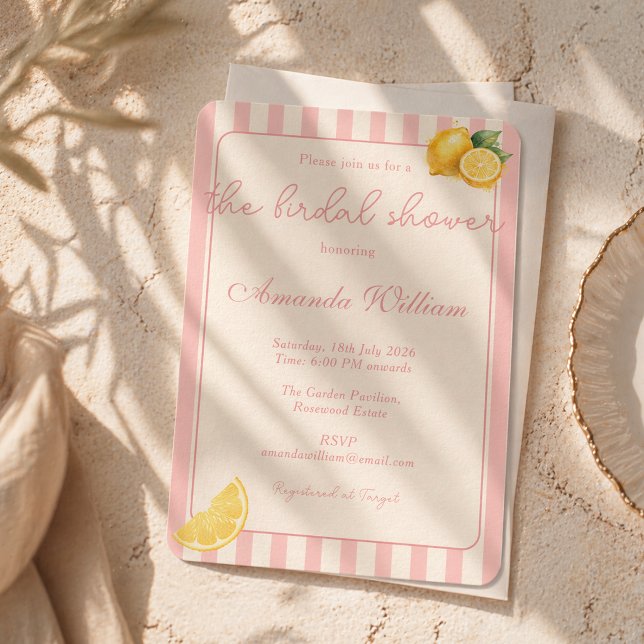 Convites Minimal Peachy Stripes Lemons bridal Shower (Criador carregado)