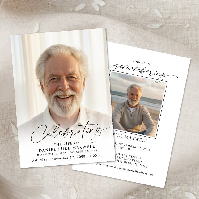 Convites Minimal Photo Celebration of Life Funeral Memorial (Criador carregado)