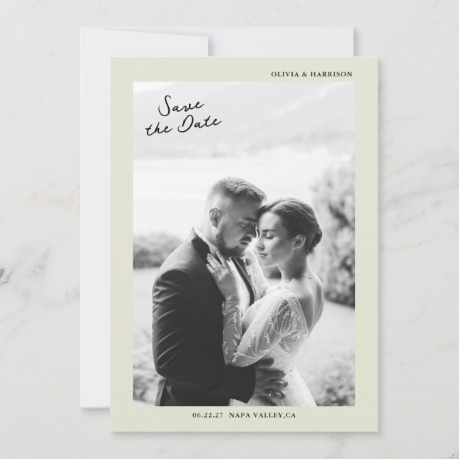 Convites Minimal Photo Wedding Save the Date Card (Frente)
