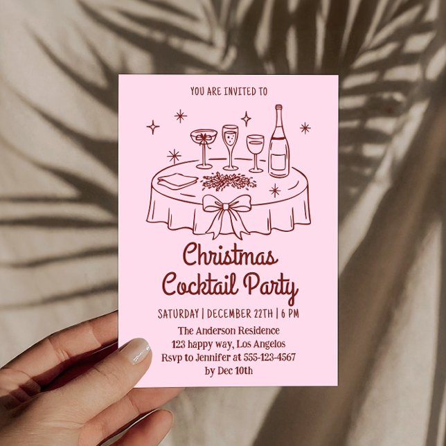 Convites Minimal Pink Christmas Cocktail Party Invitation (Criador carregado)