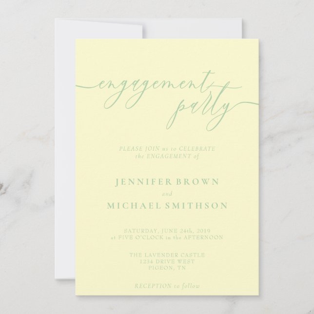 Convites Minimal Pistachio & Cream Elegant Engagement Party (Frente)
