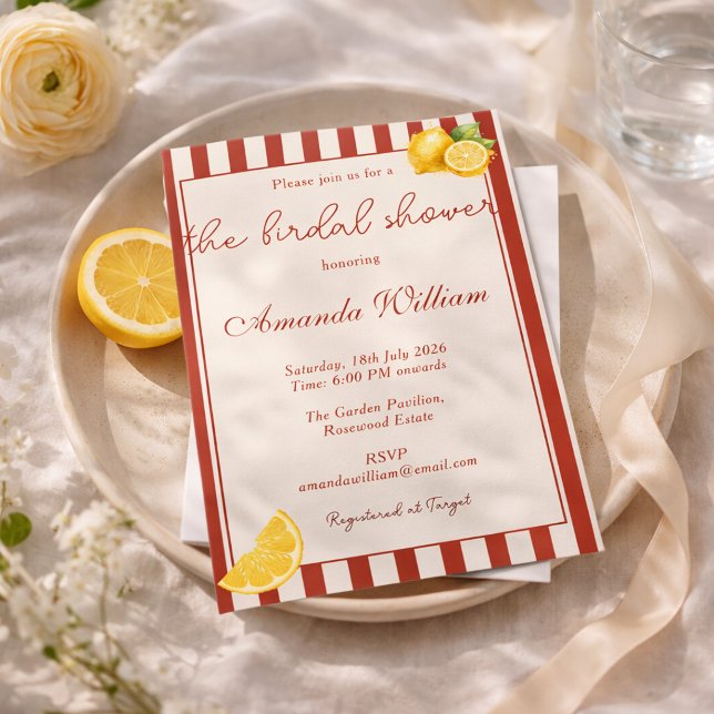 Convites Minimal Red Stripes Italian Lemons bridal Shower (Criador carregado)