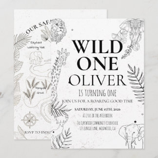 Convites Minimal Safari Wild One 1st Birthday Map