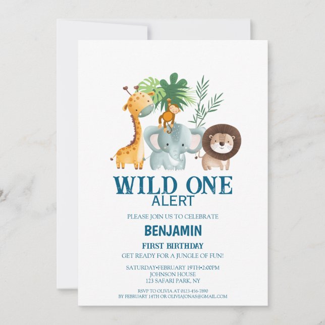 Convites Minimal Safari Wild One Birthday  (Frente)
