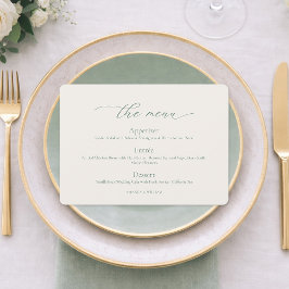 Convites Minimal Sage Green Wedding Menu Card