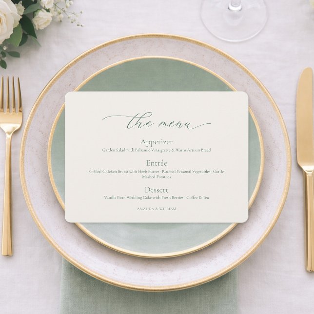 Convites Minimal Sage Green Wedding Menu Card (Criador carregado)