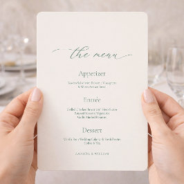 Convites Minimal Sage Green Wedding Menu Card