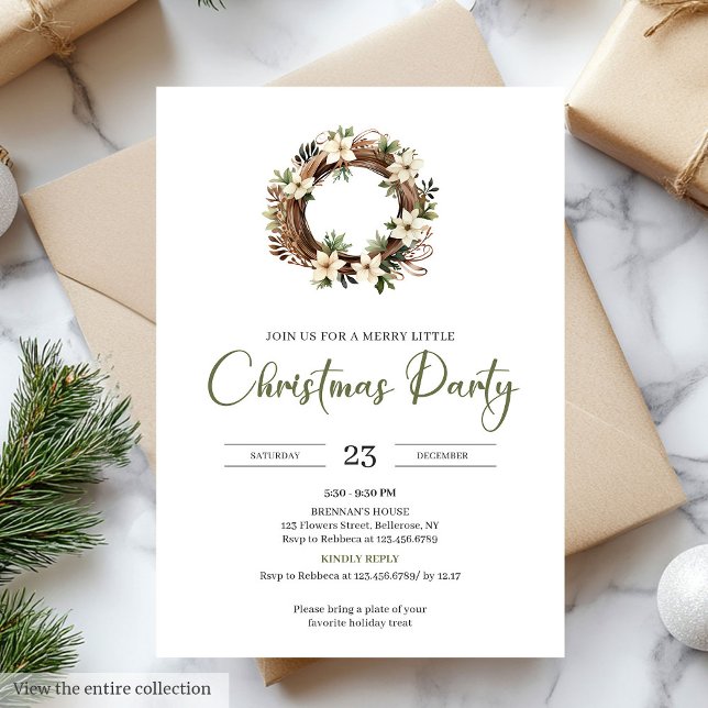 Convites Minimal Sage Neutral Taupe Christmas Wreath (Minimal Sage Neutral Taupe Christmas Party)