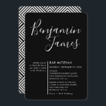 Convites MINIMAL SCRIPT Bar moderno Mitzvah preto branco<br><div class="desc">por kat massard >> WWW.SIMPLYSWEETPAPERIE.COM <<< Um super-na moda e design de convite sofisticado para o BAR/BAT MITZVAH do seu filho! Dica: 1. Para alterar/mover gráficos e fontes e adicionar mais texto - pressione o botão "personalizar". - - - - - - - - - - - - - -...</div>