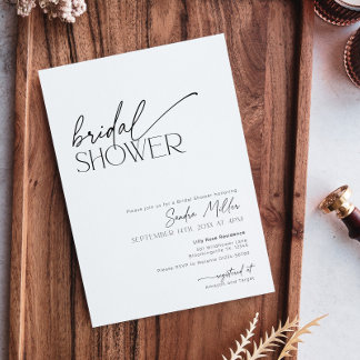 Convites Minimal Script Black and White Bridal Shower