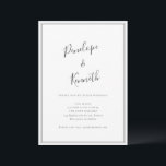 Convites Minimal Script Black White Modern Border Wedding<br><div class="desc">This wedding invitation features elegant script lettering with a thin double border and a clean, timeless layout. The soft neutral design keeps the focus on your names and wedding details while feeling simple and refined. It works beautifully for formal, classic, or modern weddings. Personalize the names, date, and location to...</div>