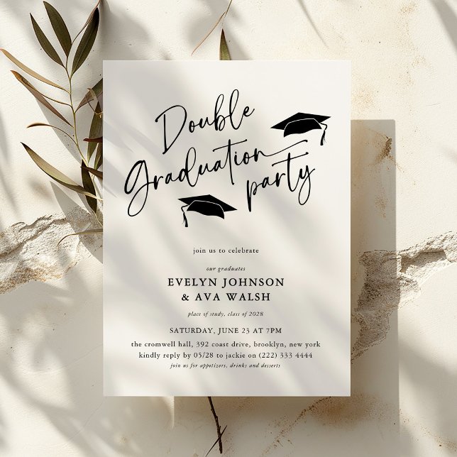 Convites Minimal Script Double Graduation Party  (Criador carregado)