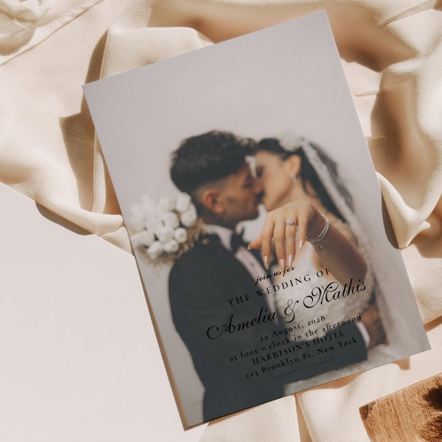 Convites Minimal Script Photo Wedding Invitation (Criador carregado)