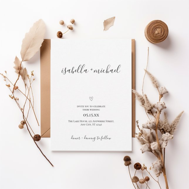 Convites Minimal Script Wedding Invitation with Heart  (Criador carregado)