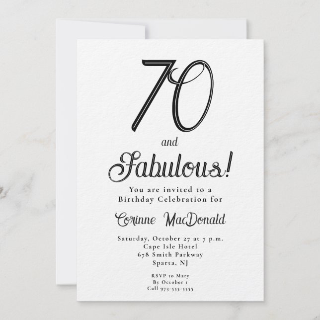 Convites Minimal Seventy and Fabulous 70th Birthday Party (Frente)