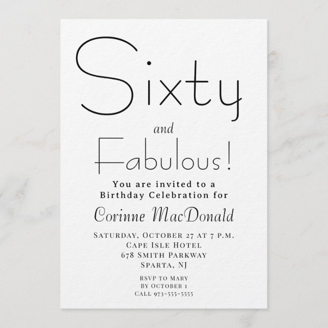 Convites Minimal Sixty and Fabulous 60th Birthday Party (Frente)