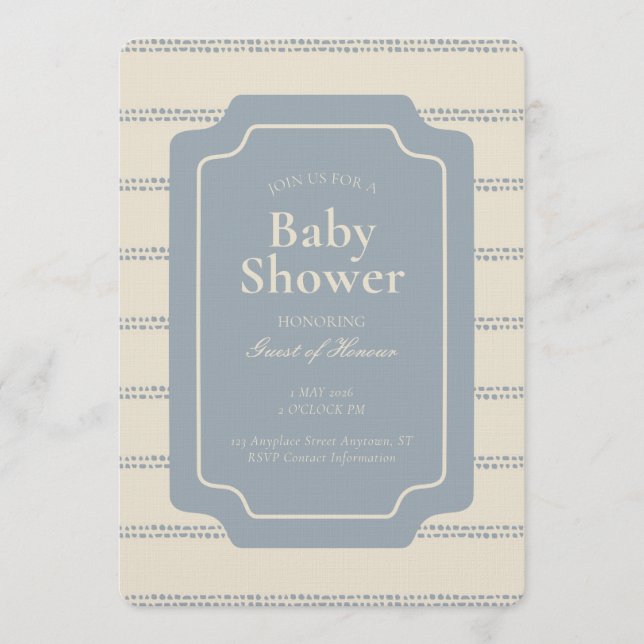 Convites Minimal Stripe Geometric Gender Neutral Beige Blue (Frente)