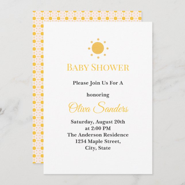 Convites Minimal Sunshine Baby Shower Invitation | Editable (Frente/Verso)