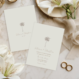 Convites Minimal Taupe Palm Tree Beach Wedding Invitation