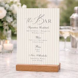 Convites Minimal Taupe Stripe Wedding Bar Menu 