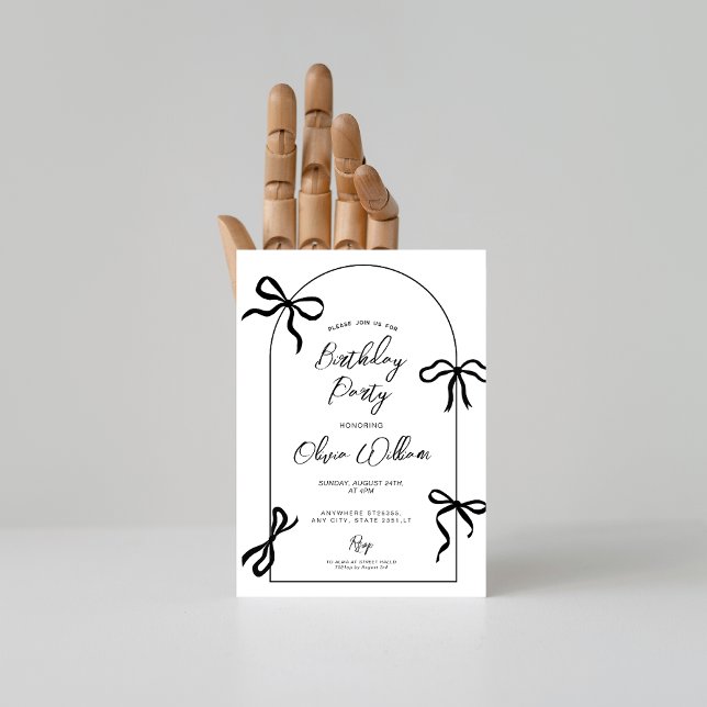 Convites Minimal watercolor black bow arch birthday (Criador carregado)