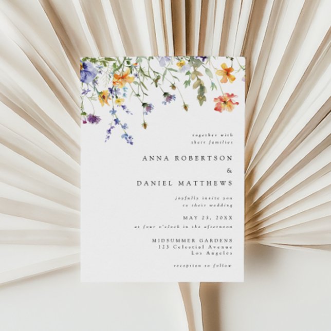 Convites Minimal Watercolor Wildflower Wedding Invitation (Criador carregado)