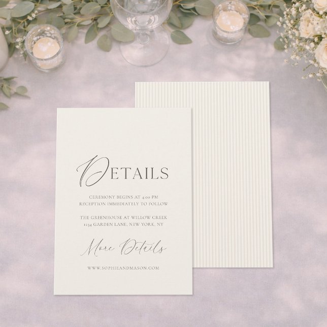 Convites Minimal Wedding Details Card | Neutral Classic (Criador carregado)