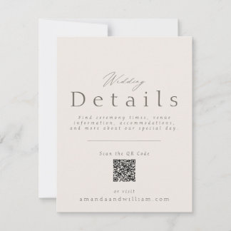 Convites Minimal Wedding Details Card with QR Code