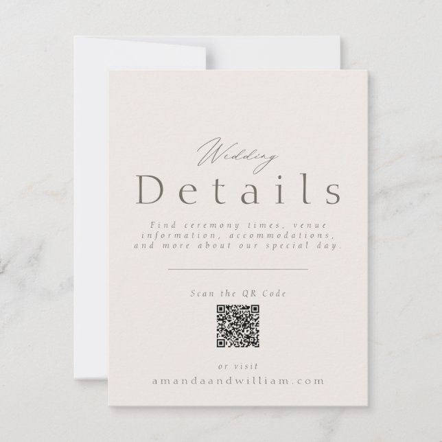 Convites Minimal Wedding Details Card with QR Code (Frente)