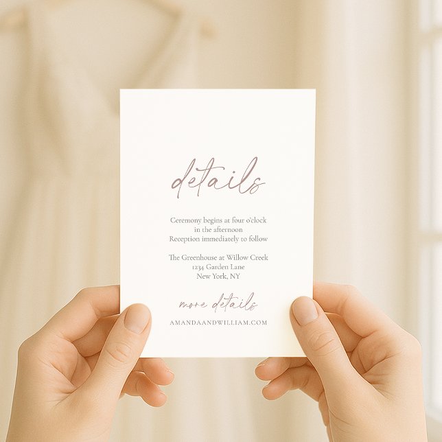 Convites Minimal Wedding Details Card with Soft Calligraphy (Criador carregado)