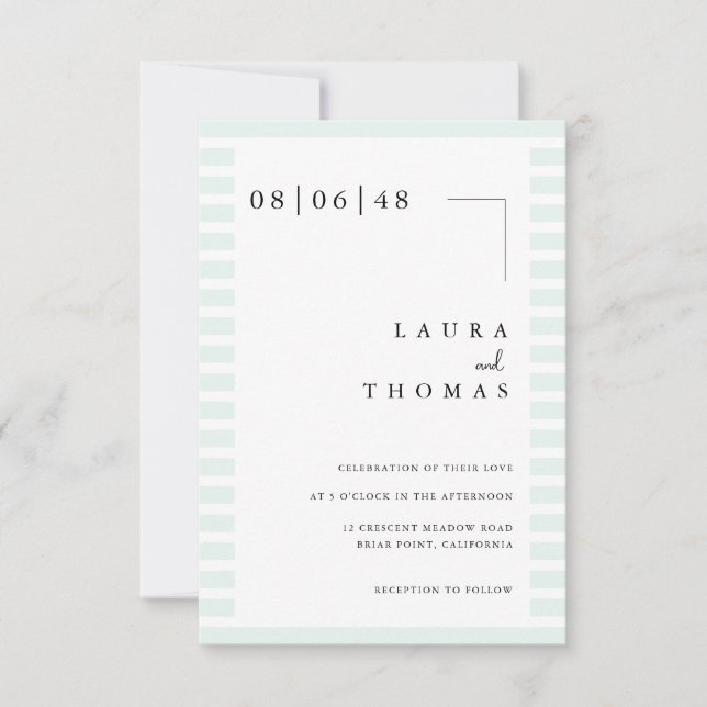 Convites Minimal Wedding Invitation Card with Stripe Border (Frente)