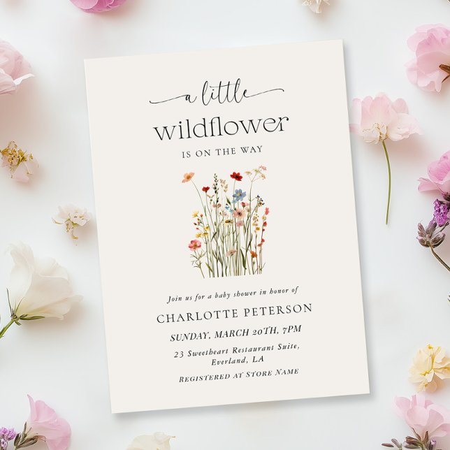 Convites Minimal Wildflower Baby Shower Invitation (Criador carregado)