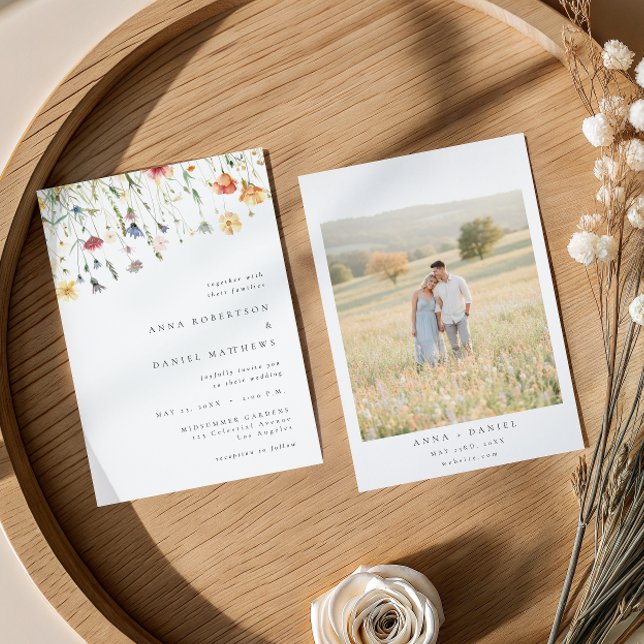 Convites Minimal Wildflower Photo Wedding Invitation (Criador carregado)