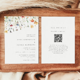 Convites Minimal Wildflower QR Code Wedding Invitation