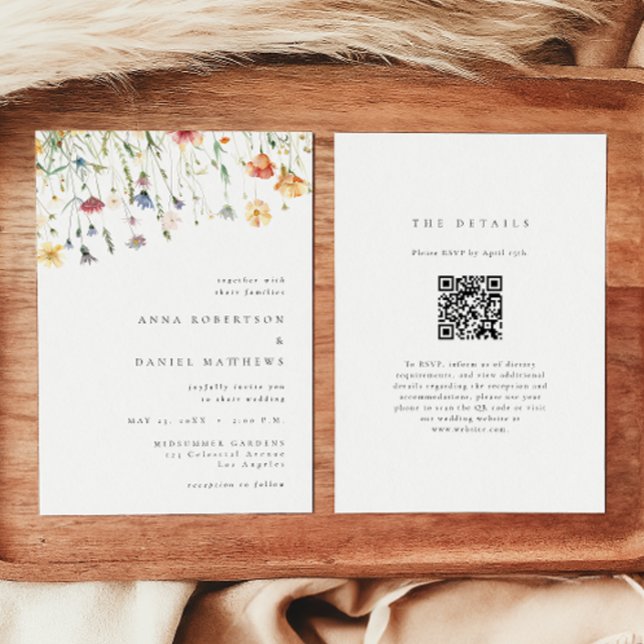 Convites Minimal Wildflower QR Code Wedding Invitation (Criador carregado)