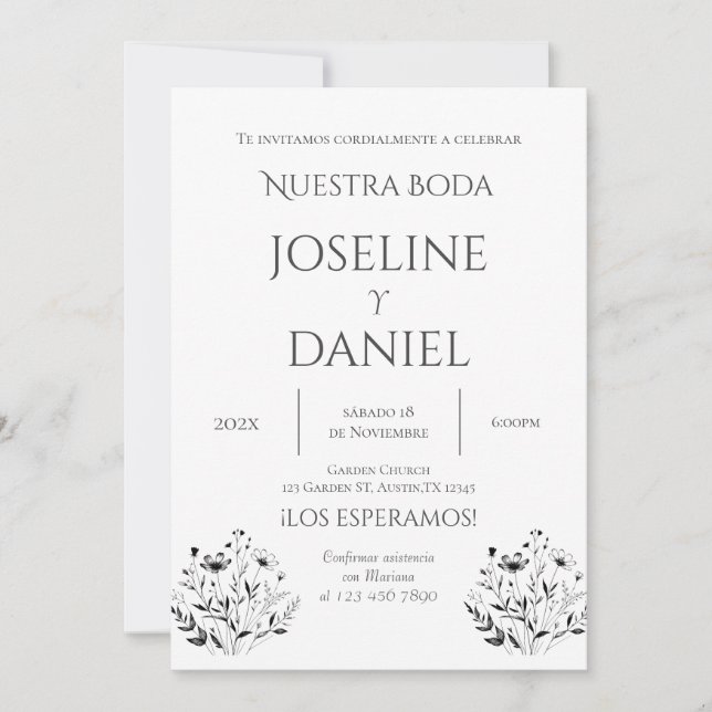Convites Minimalis Wedding Invitation in Spanish (Frente)