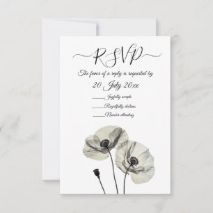 Convites Minimalismo Elegante Simples Poppies Pretos e Bran