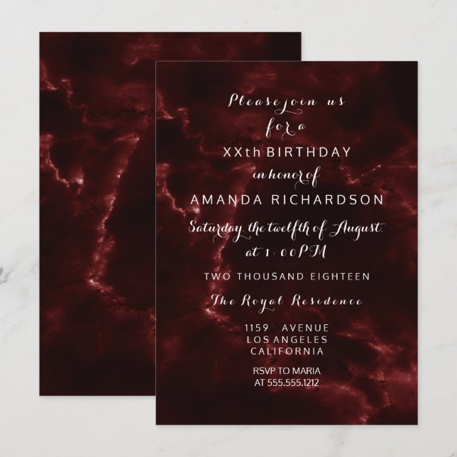 Convites Minimalismo Maroon Burgundy Abstrato do Evento Mar (Frente/Verso)