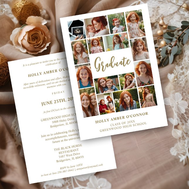 Convites Minimalist 16 Photos Time Life Graduate Collage (Minimalist 16 Photos Time Life Graduate Collage Invitation Card. )